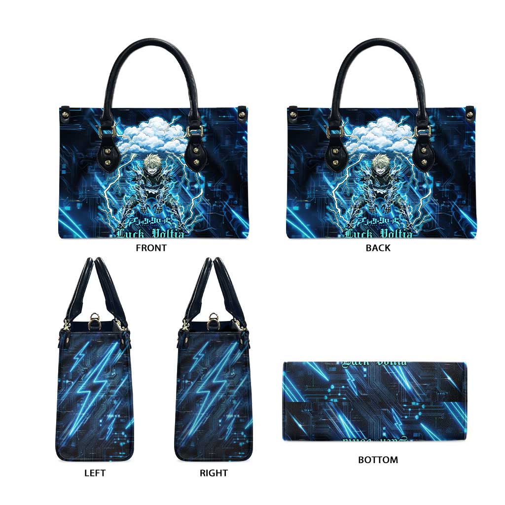 Luck Voltia Black Clover Leather Bag Tech Lightning Anime Style with Electric Circuit Background