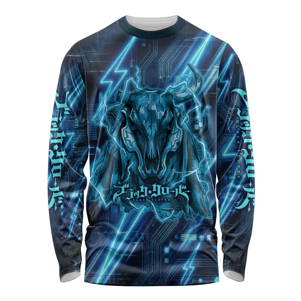 Luck Voltia Black Clover Long Sleeve Shirt Tech Lightning Anime Style with Electric Circuit Background
