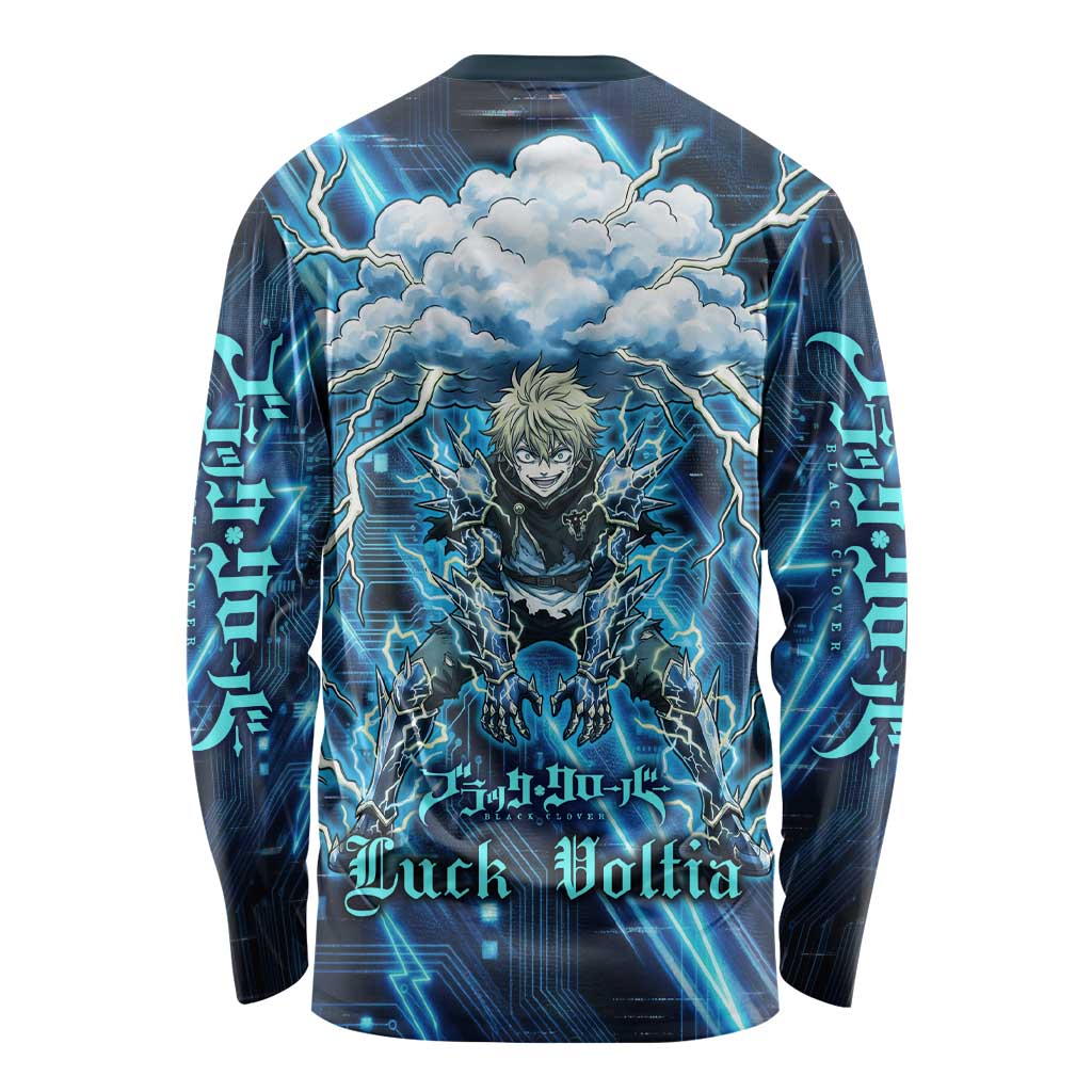 Luck Voltia Black Clover Long Sleeve Shirt Tech Lightning Anime Style with Electric Circuit Background
