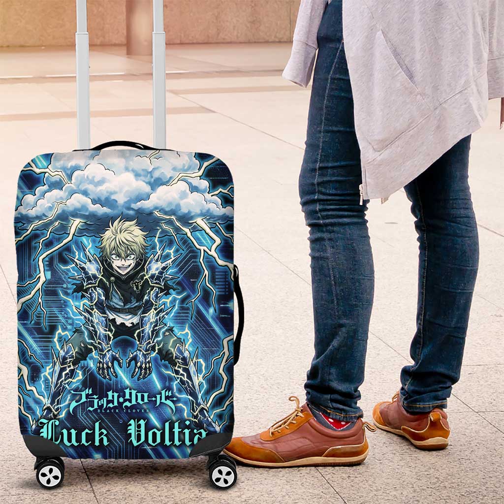 Luck Voltia Black Clover Luggage Cover Tech Lightning Anime Style with Electric Circuit Background