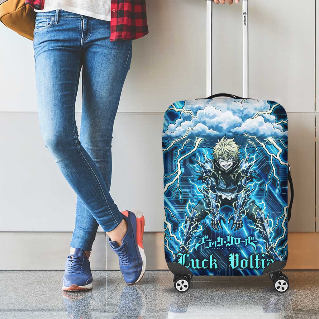 Luck Voltia Black Clover Luggage Cover Tech Lightning Anime Style with Electric Circuit Background