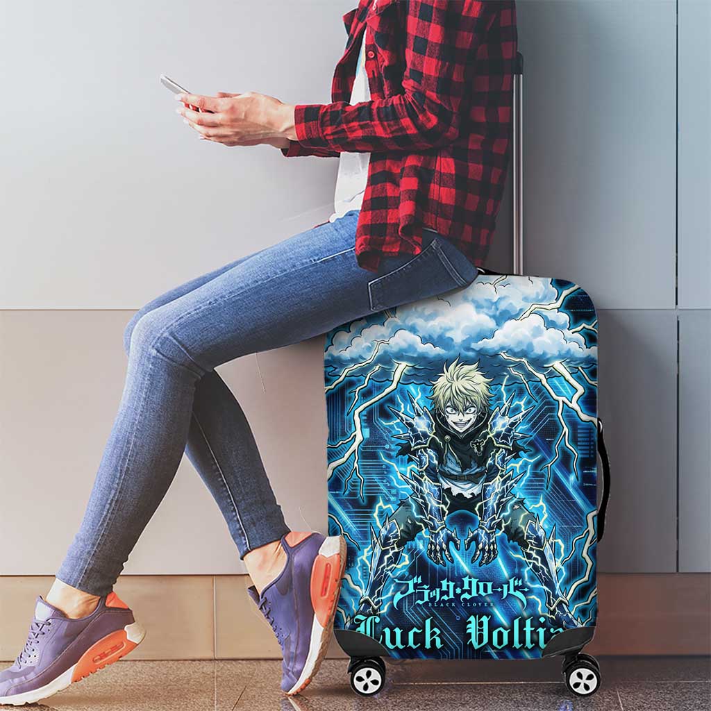 Luck Voltia Black Clover Luggage Cover Tech Lightning Anime Style with Electric Circuit Background