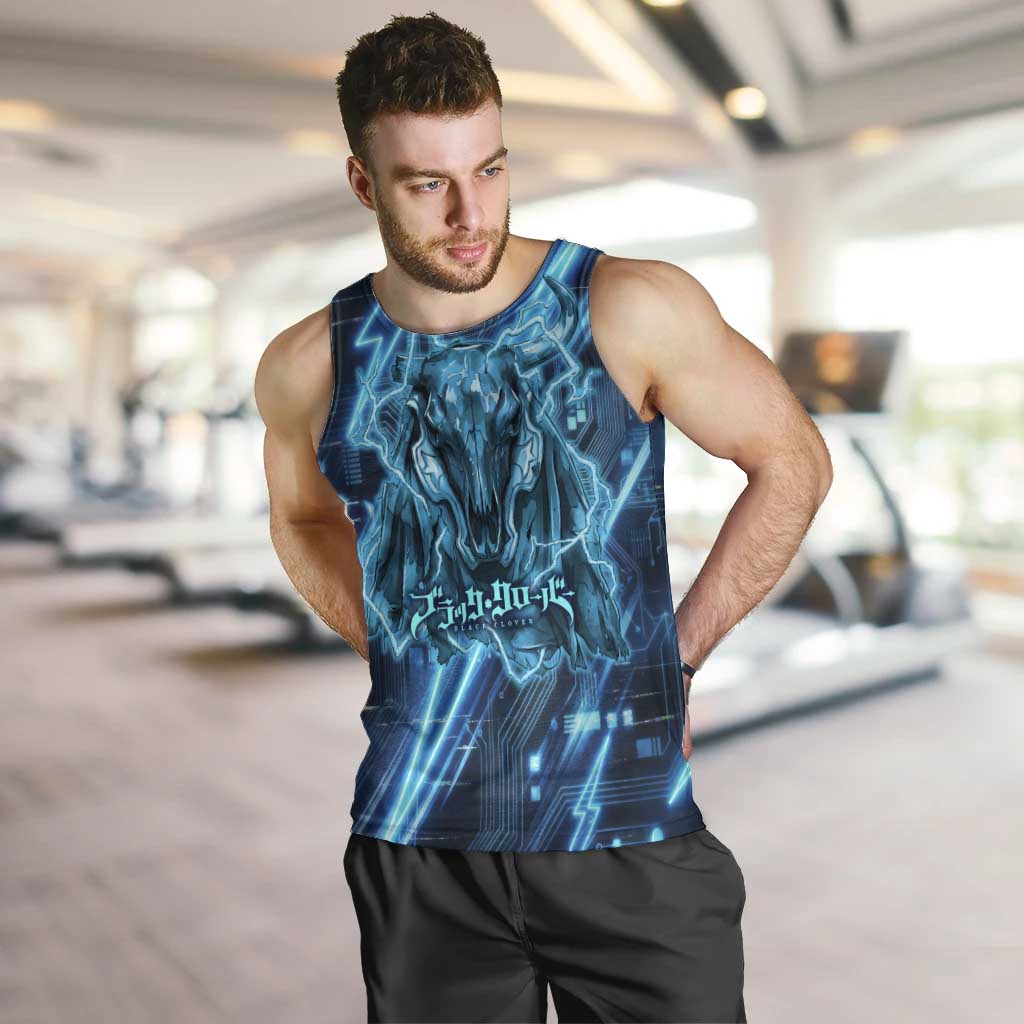 Luck Voltia Black Clover Men Tank Top Tech Lightning Anime Style with Electric Circuit Background