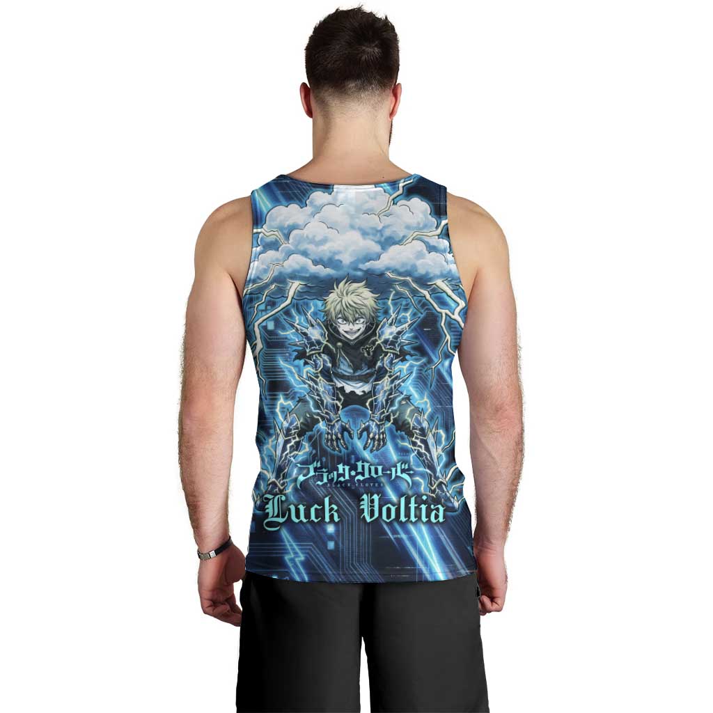 Luck Voltia Black Clover Men Tank Top Tech Lightning Anime Style with Electric Circuit Background