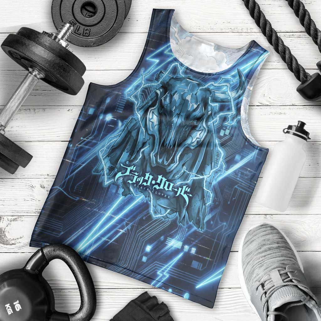 Luck Voltia Black Clover Men Tank Top Tech Lightning Anime Style with Electric Circuit Background