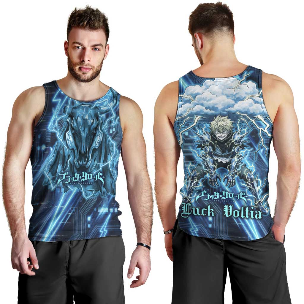Luck Voltia Black Clover Men Tank Top Tech Lightning Anime Style with Electric Circuit Background