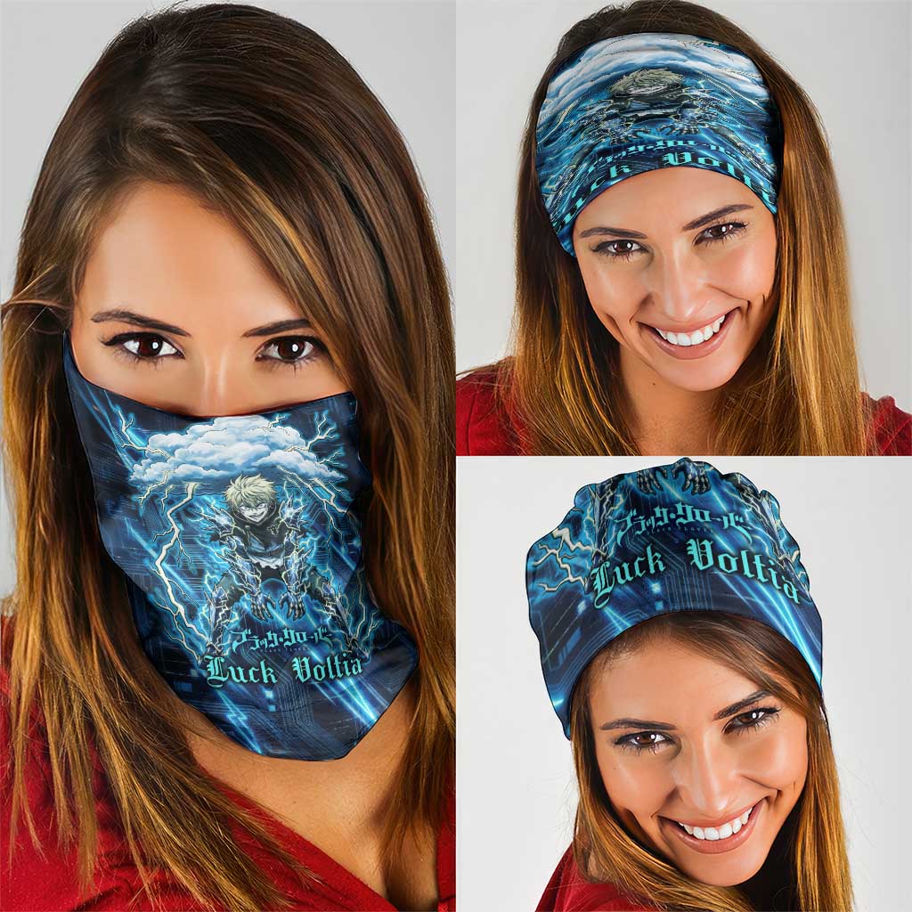 Luck Voltia Black Clover Neck Gaiter Tech Lightning Anime Style with Electric Circuit Background