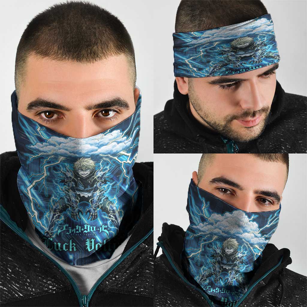 Luck Voltia Black Clover Neck Gaiter Tech Lightning Anime Style with Electric Circuit Background