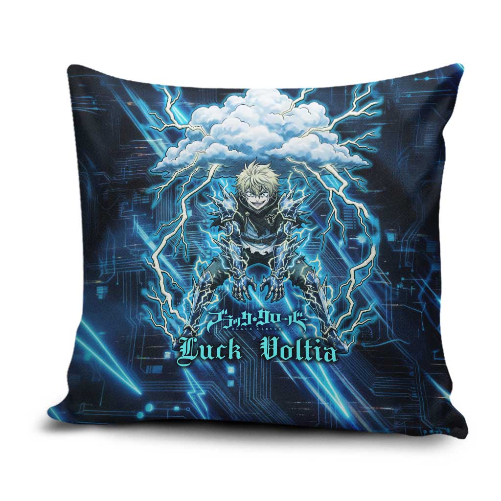 Luck Voltia Black Clover Pillow Cover Tech Lightning Anime Style with Electric Circuit Background