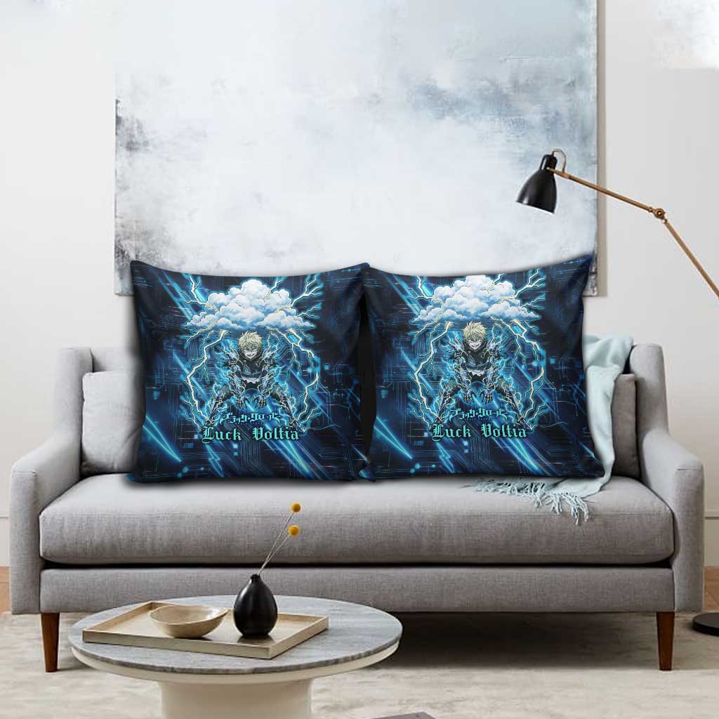Luck Voltia Black Clover Pillow Cover Tech Lightning Anime Style with Electric Circuit Background
