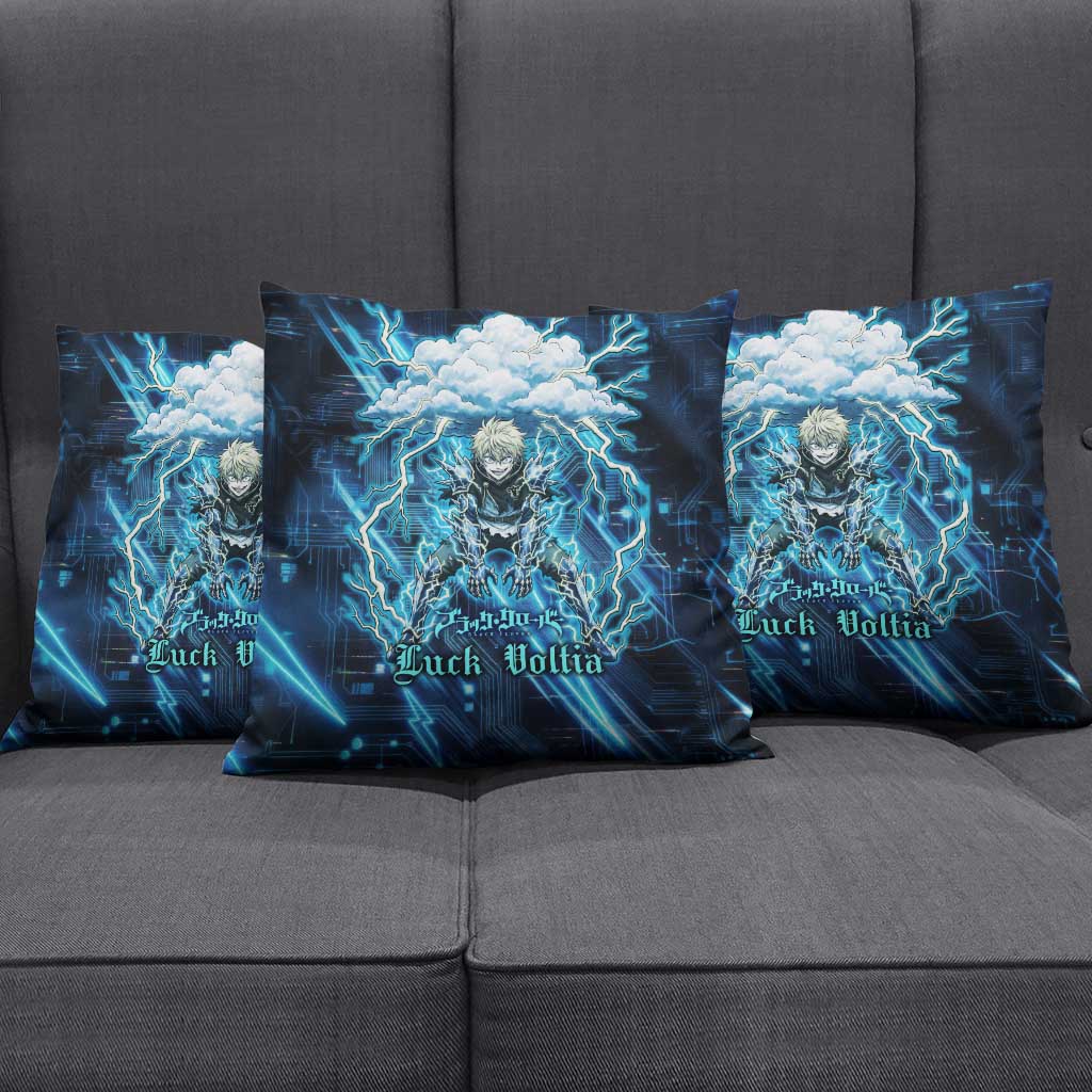 Luck Voltia Black Clover Pillow Cover Tech Lightning Anime Style with Electric Circuit Background