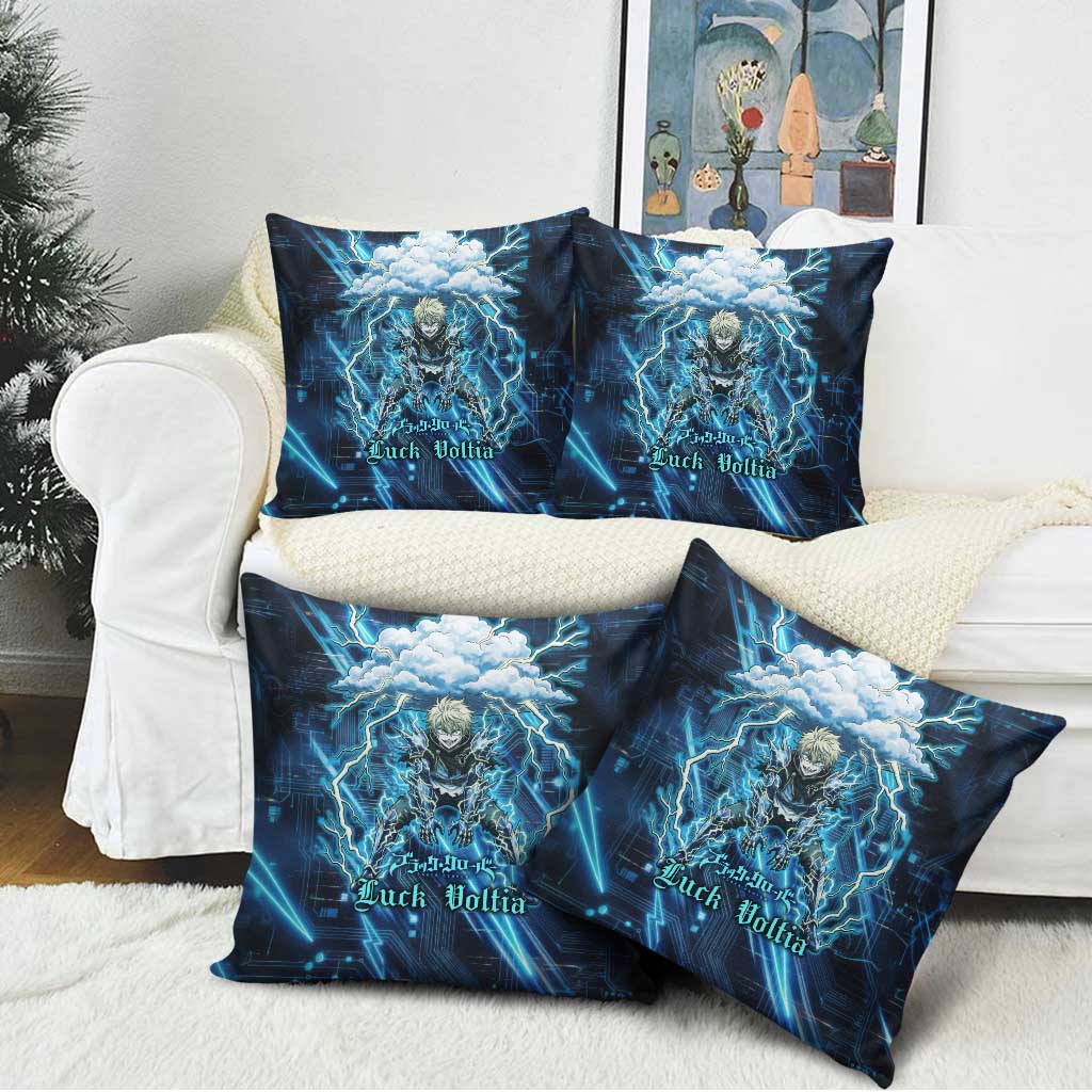 Luck Voltia Black Clover Pillow Cover Tech Lightning Anime Style with Electric Circuit Background