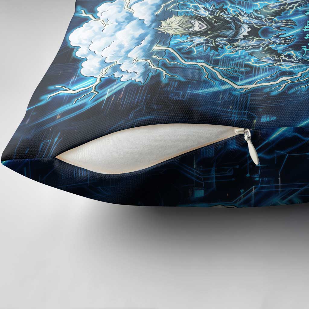 Luck Voltia Black Clover Pillow Cover Tech Lightning Anime Style with Electric Circuit Background