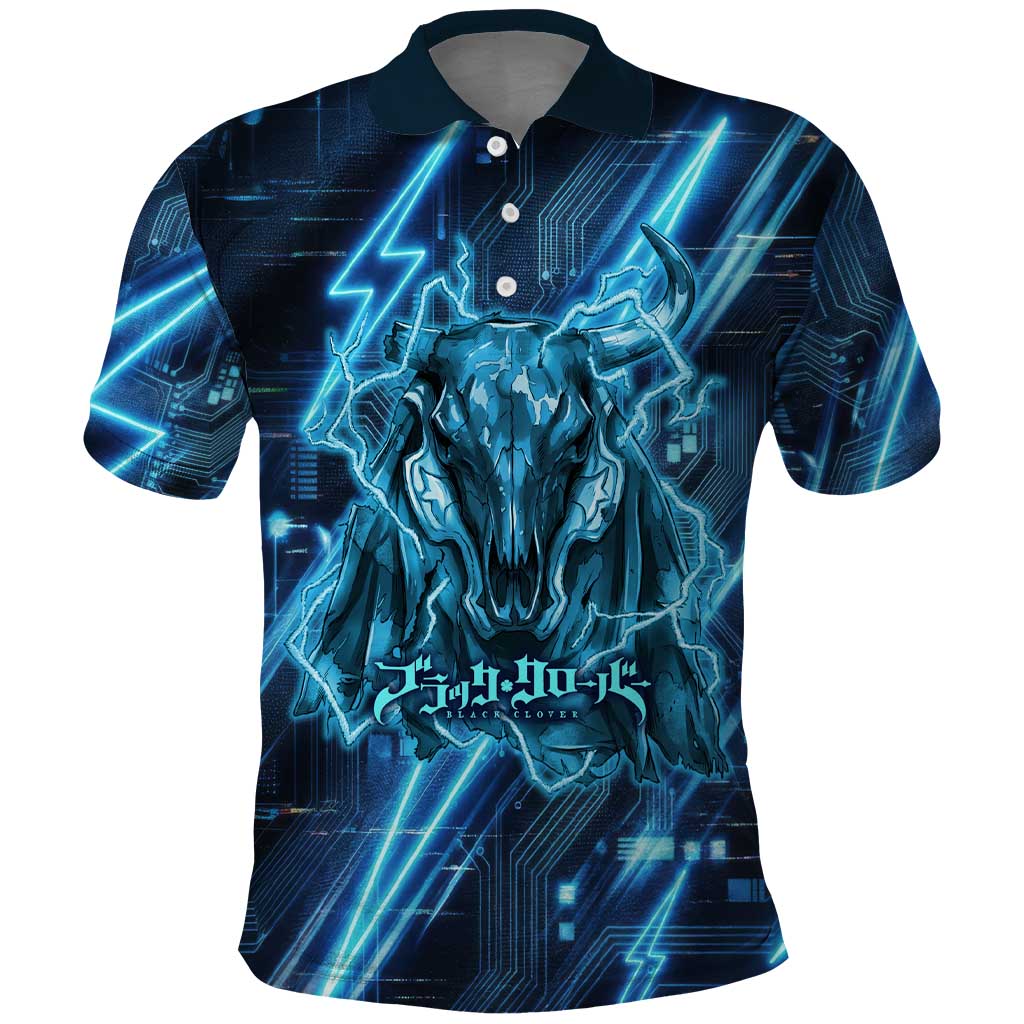 Luck Voltia Black Clover Polo Shirt Tech Lightning Anime Style with Electric Circuit Background