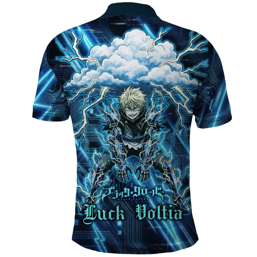 Luck Voltia Black Clover Polo Shirt Tech Lightning Anime Style with Electric Circuit Background