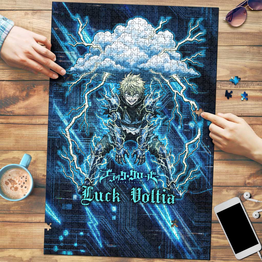 Luck Voltia Black Clover Puzzle Tech Lightning Anime Style with Electric Circuit Background
