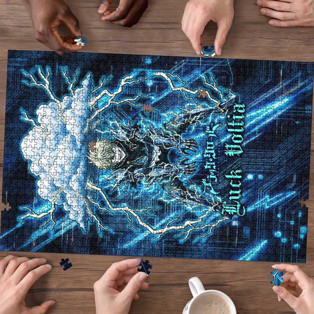 Luck Voltia Black Clover Puzzle Tech Lightning Anime Style with Electric Circuit Background