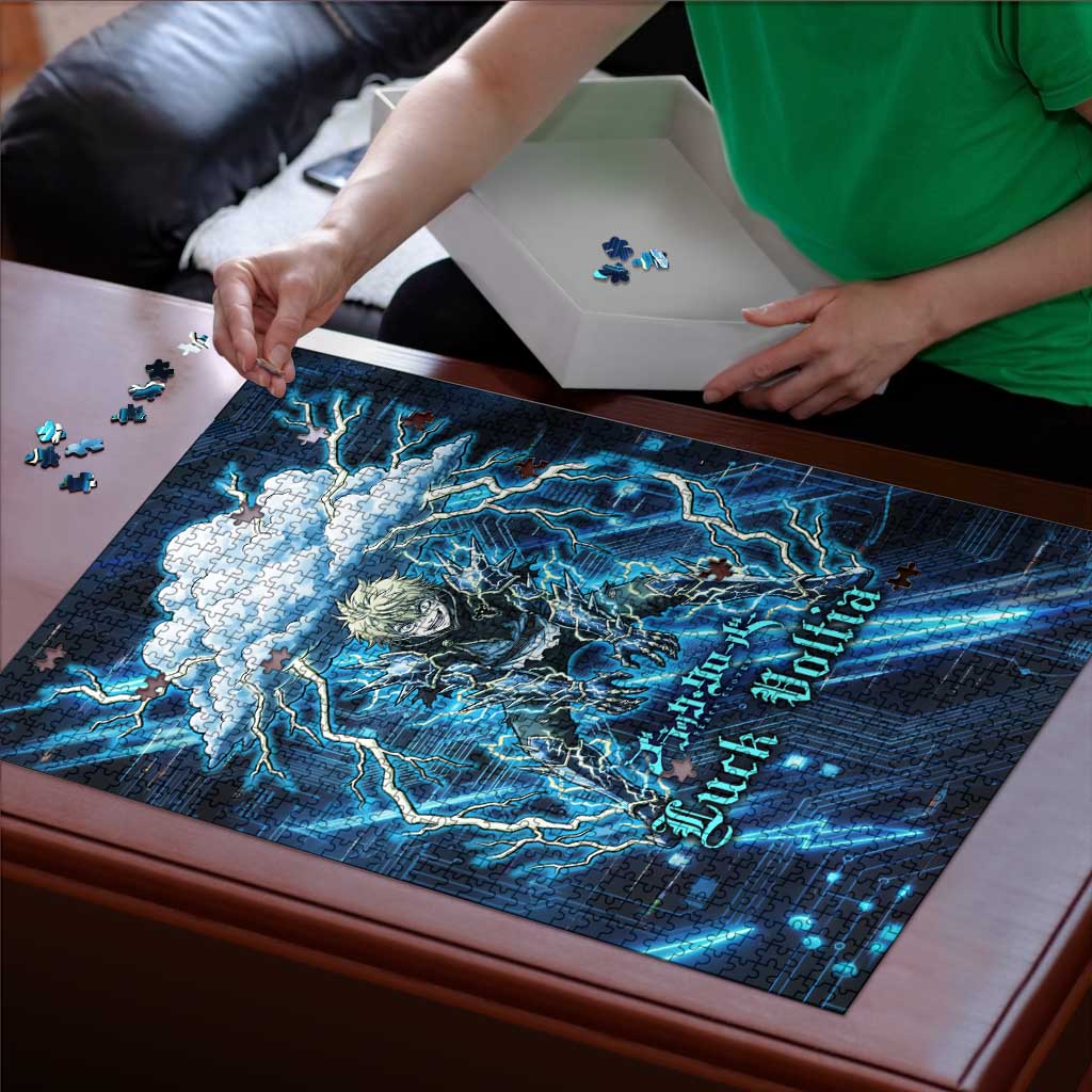 Luck Voltia Black Clover Puzzle Tech Lightning Anime Style with Electric Circuit Background
