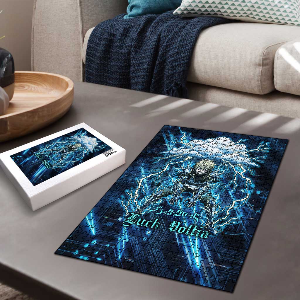 Luck Voltia Black Clover Puzzle Tech Lightning Anime Style with Electric Circuit Background