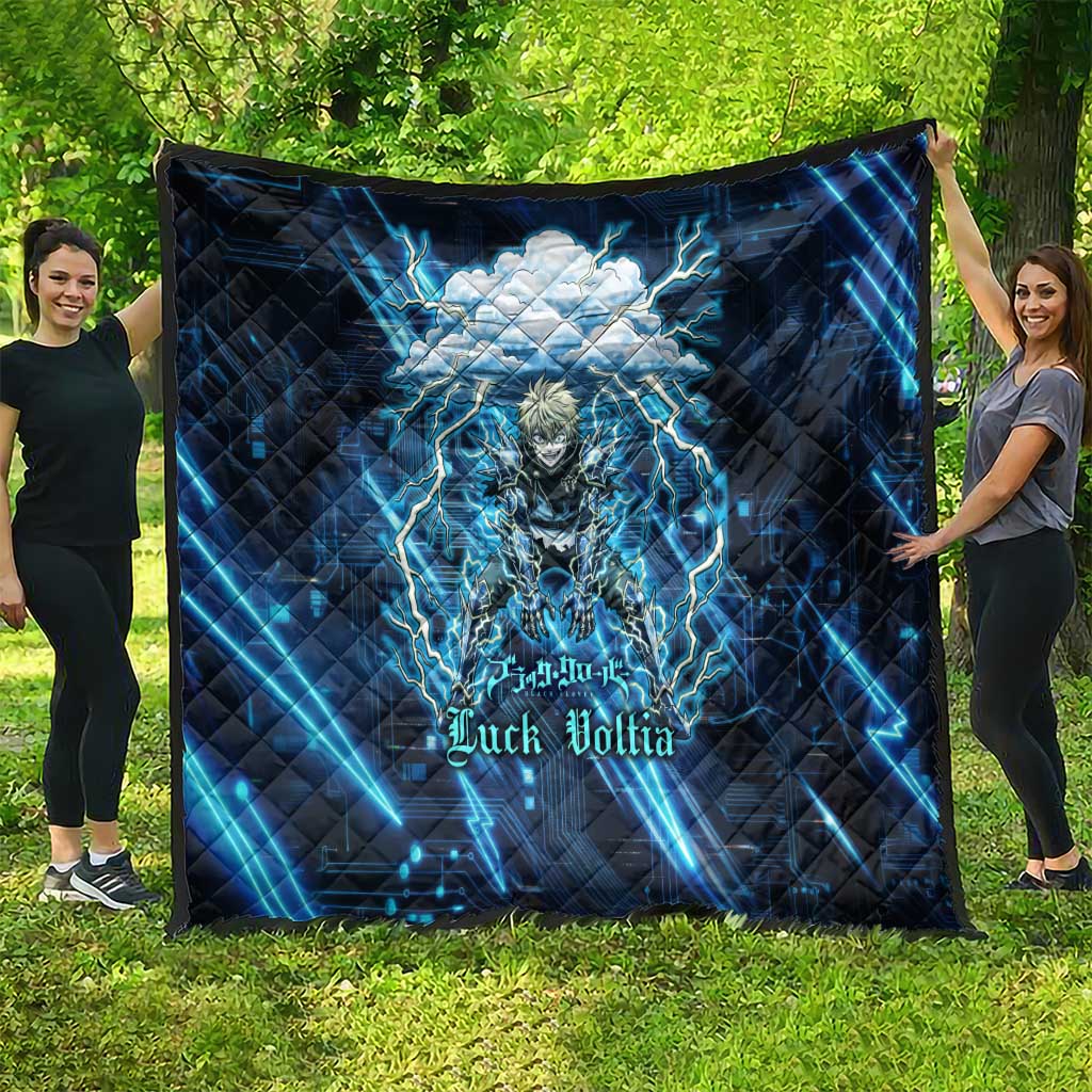 Luck Voltia Black Clover Quilt Tech Lightning Anime Style with Electric Circuit Background