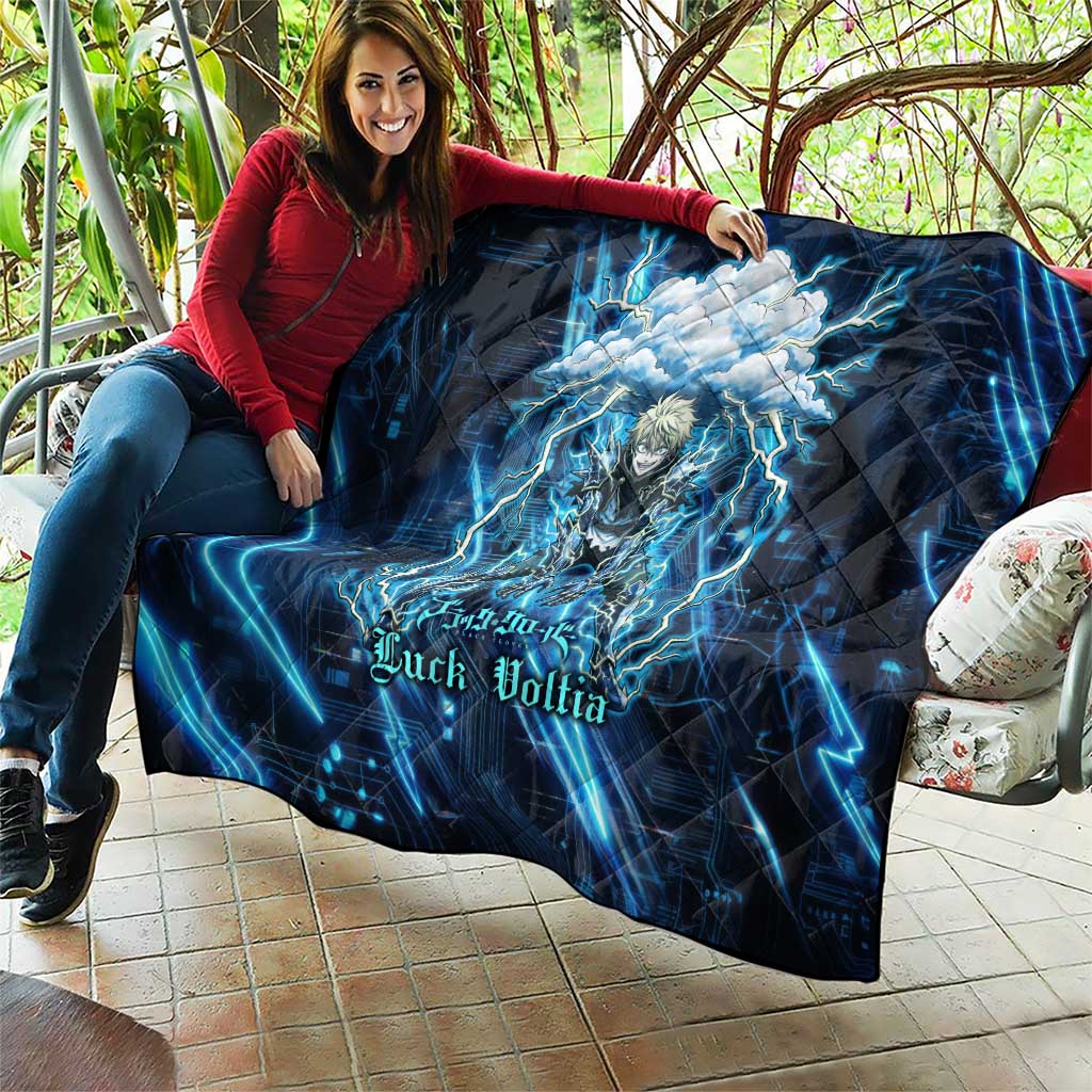 Luck Voltia Black Clover Quilt Tech Lightning Anime Style with Electric Circuit Background