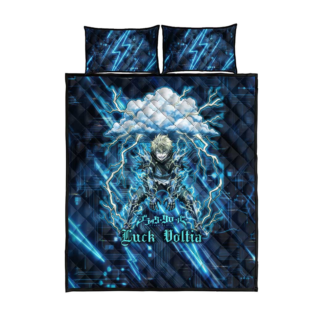 Luck Voltia Black Clover Quilt Bed Set Tech Lightning Anime Style with Electric Circuit Background