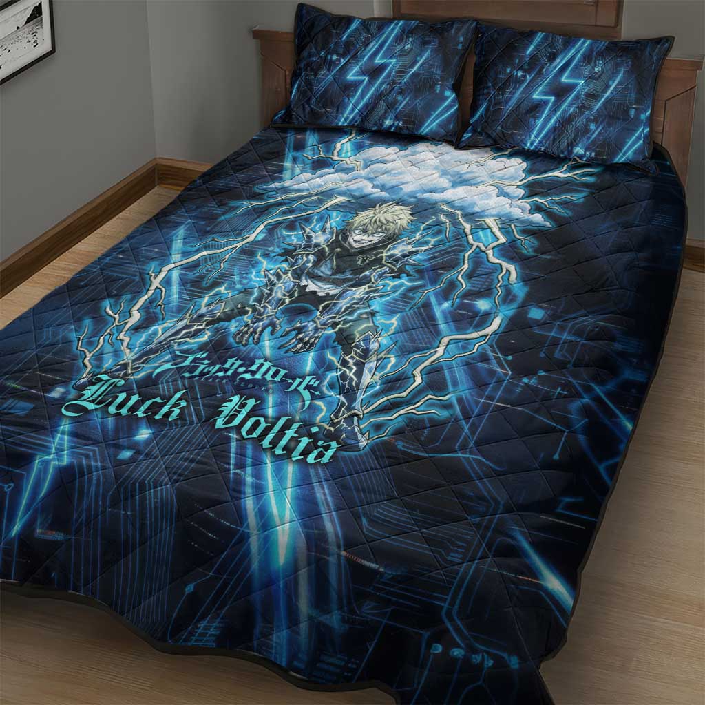 Luck Voltia Black Clover Quilt Bed Set Tech Lightning Anime Style with Electric Circuit Background