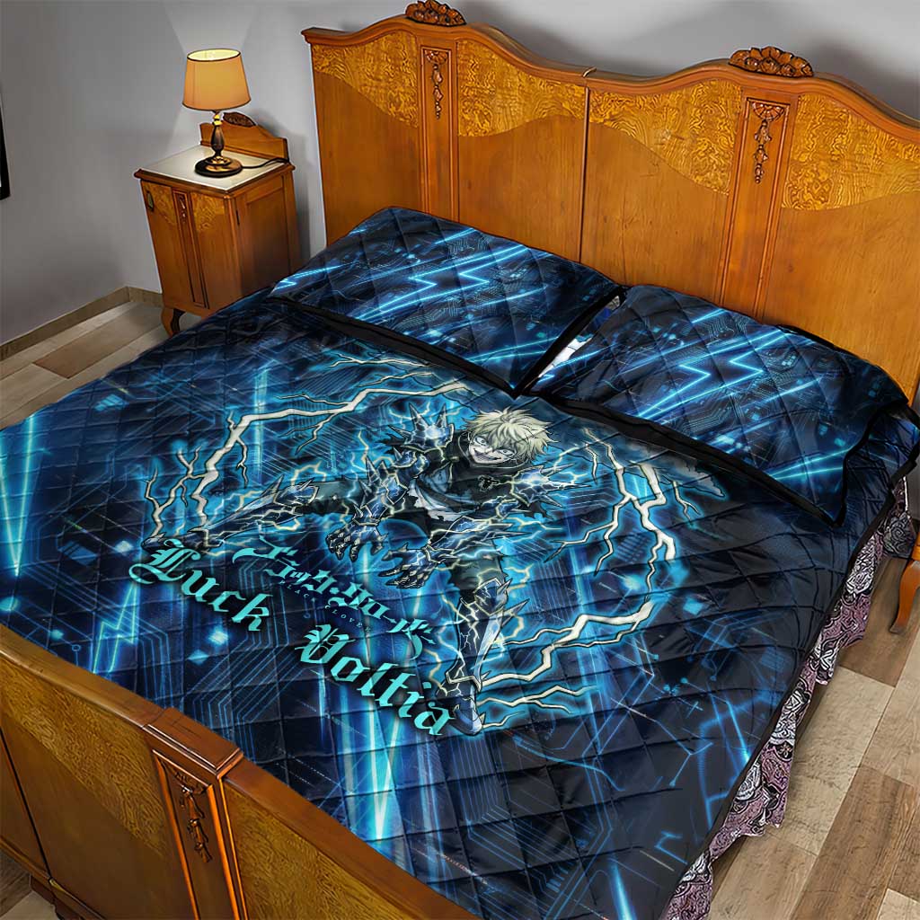 Luck Voltia Black Clover Quilt Bed Set Tech Lightning Anime Style with Electric Circuit Background