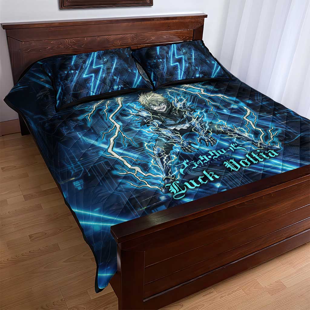 Luck Voltia Black Clover Quilt Bed Set Tech Lightning Anime Style with Electric Circuit Background