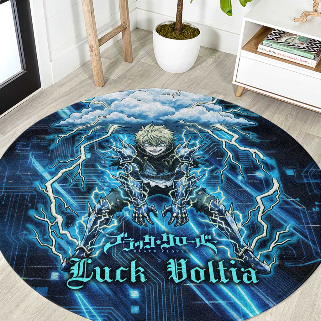 Luck Voltia Black Clover Round Carpet Tech Lightning Anime Style with Electric Circuit Background