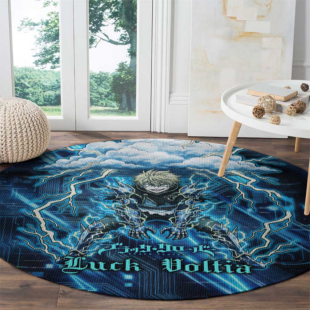 Luck Voltia Black Clover Round Carpet Tech Lightning Anime Style with Electric Circuit Background