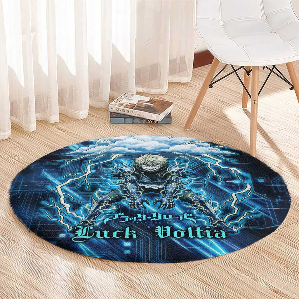 Luck Voltia Black Clover Round Carpet Tech Lightning Anime Style with Electric Circuit Background