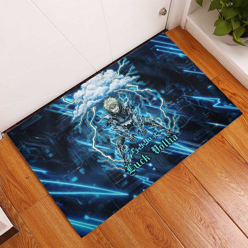 Luck Voltia Black Clover Rubber Doormat Tech Lightning Anime Style with Electric Circuit Background