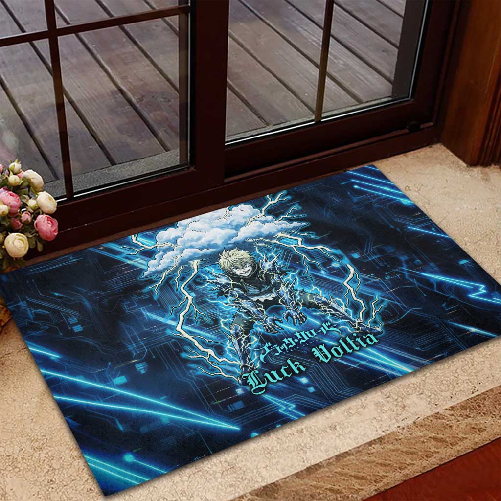Luck Voltia Black Clover Rubber Doormat Tech Lightning Anime Style with Electric Circuit Background