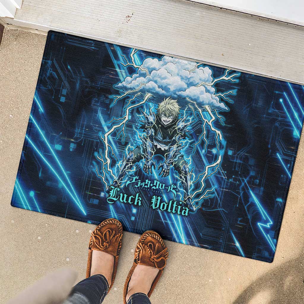 Luck Voltia Black Clover Rubber Doormat Tech Lightning Anime Style with Electric Circuit Background