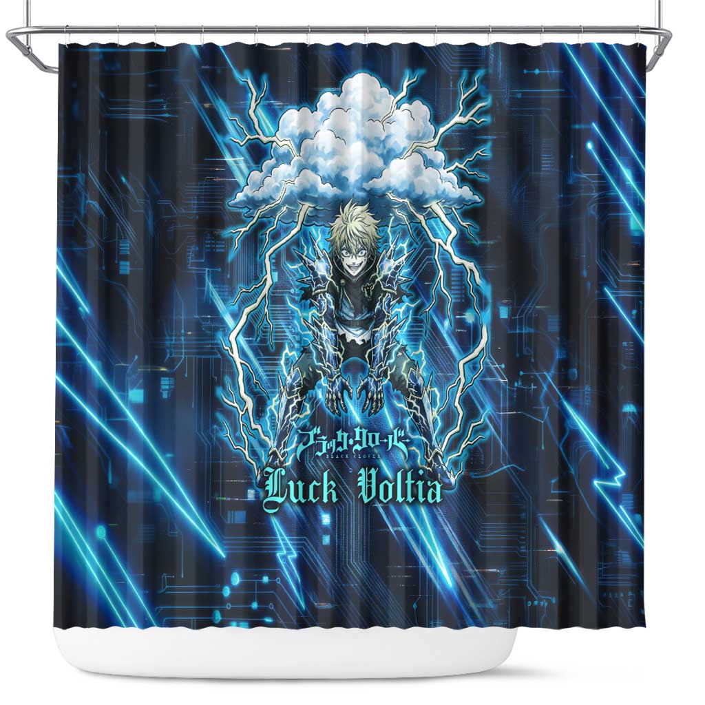 Luck Voltia Black Clover Shower Curtain Tech Lightning Anime Style with Electric Circuit Background
