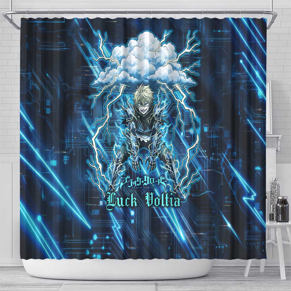 Luck Voltia Black Clover Shower Curtain Tech Lightning Anime Style with Electric Circuit Background