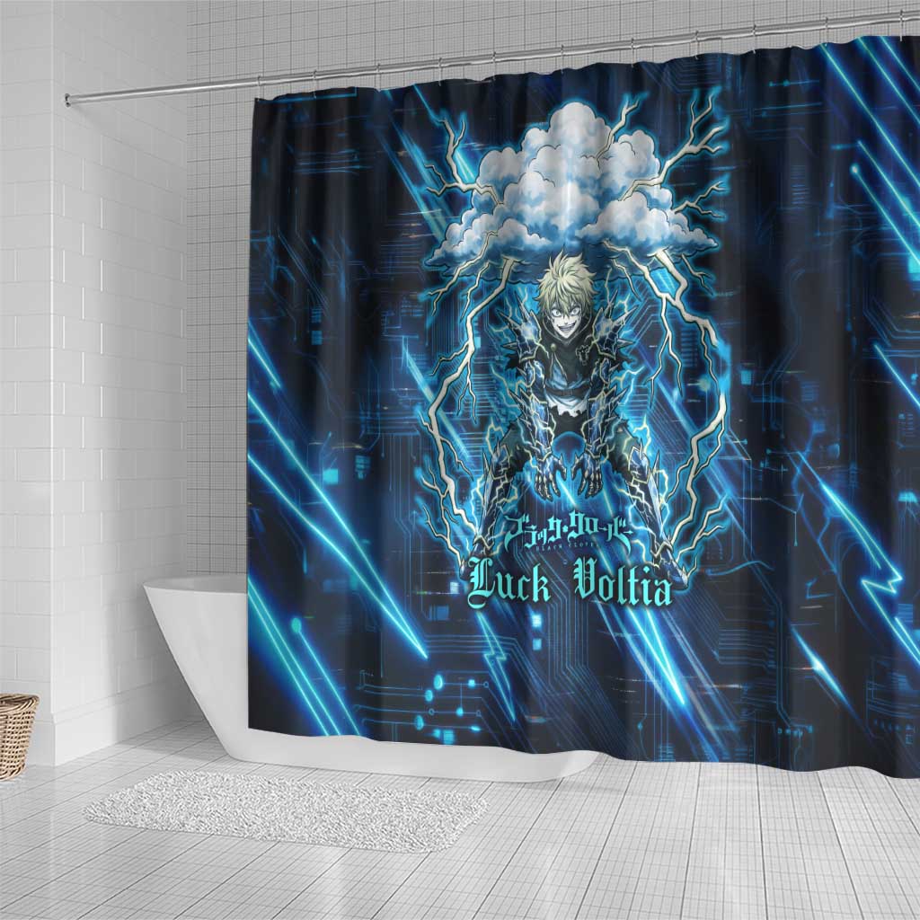 Luck Voltia Black Clover Shower Curtain Tech Lightning Anime Style with Electric Circuit Background