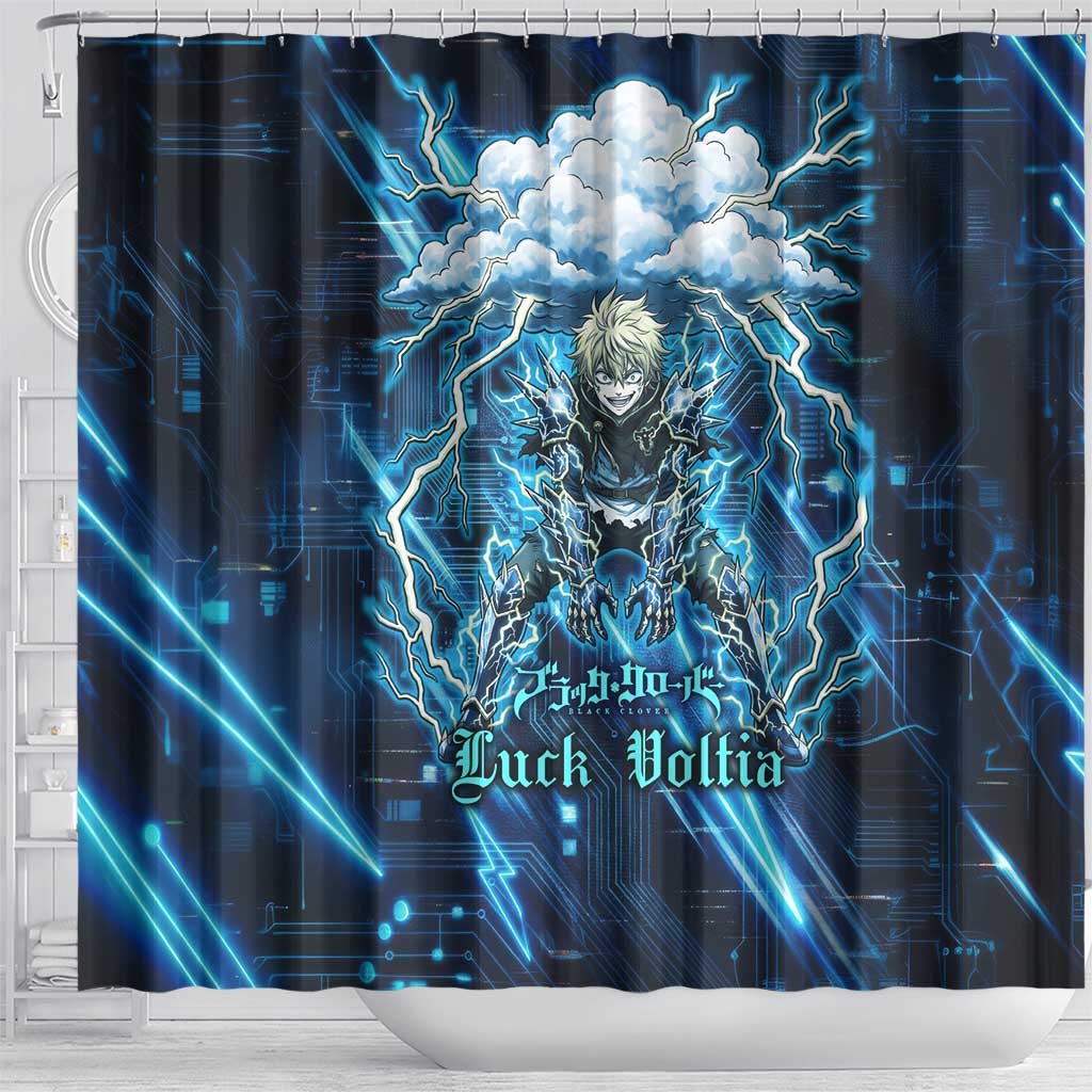 Luck Voltia Black Clover Shower Curtain Tech Lightning Anime Style with Electric Circuit Background