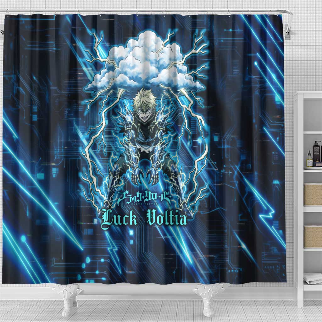 Luck Voltia Black Clover Shower Curtain Tech Lightning Anime Style with Electric Circuit Background
