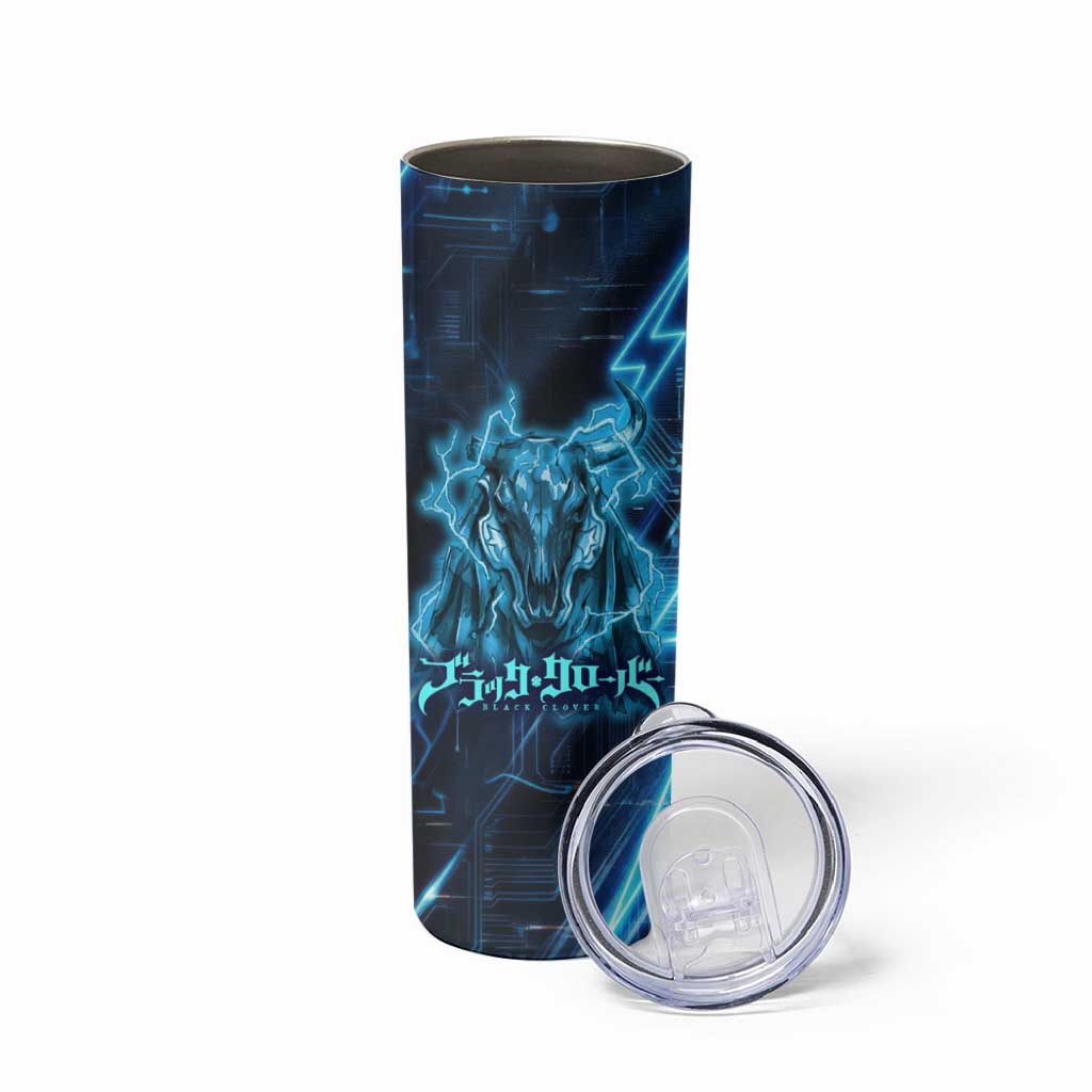 Luck Voltia Black Clover Skinny Tumbler Tech Lightning Anime Style with Electric Circuit Background