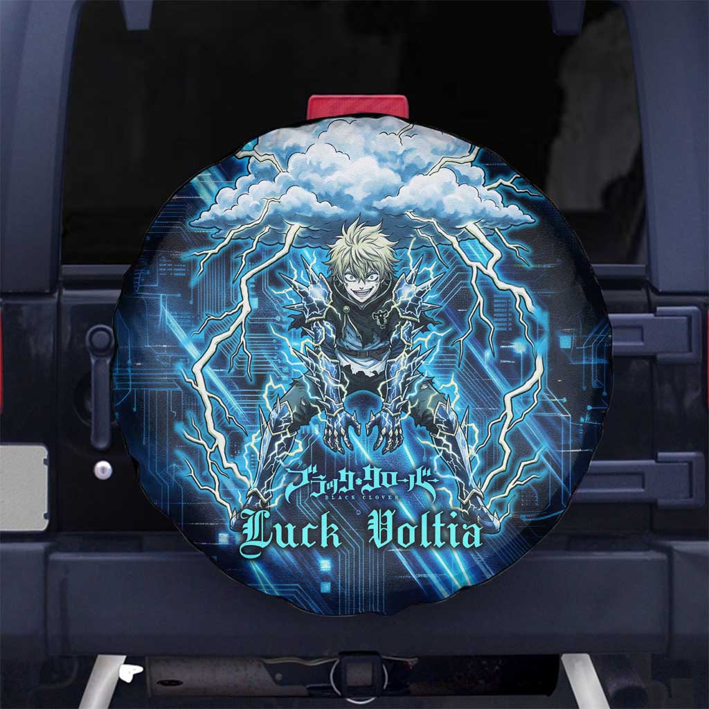 Luck Voltia Black Clover Spare Tire Cover Tech Lightning Anime Style with Electric Circuit Background