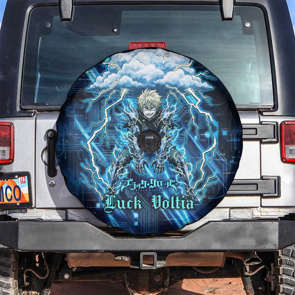 Luck Voltia Black Clover Spare Tire Cover Tech Lightning Anime Style with Electric Circuit Background