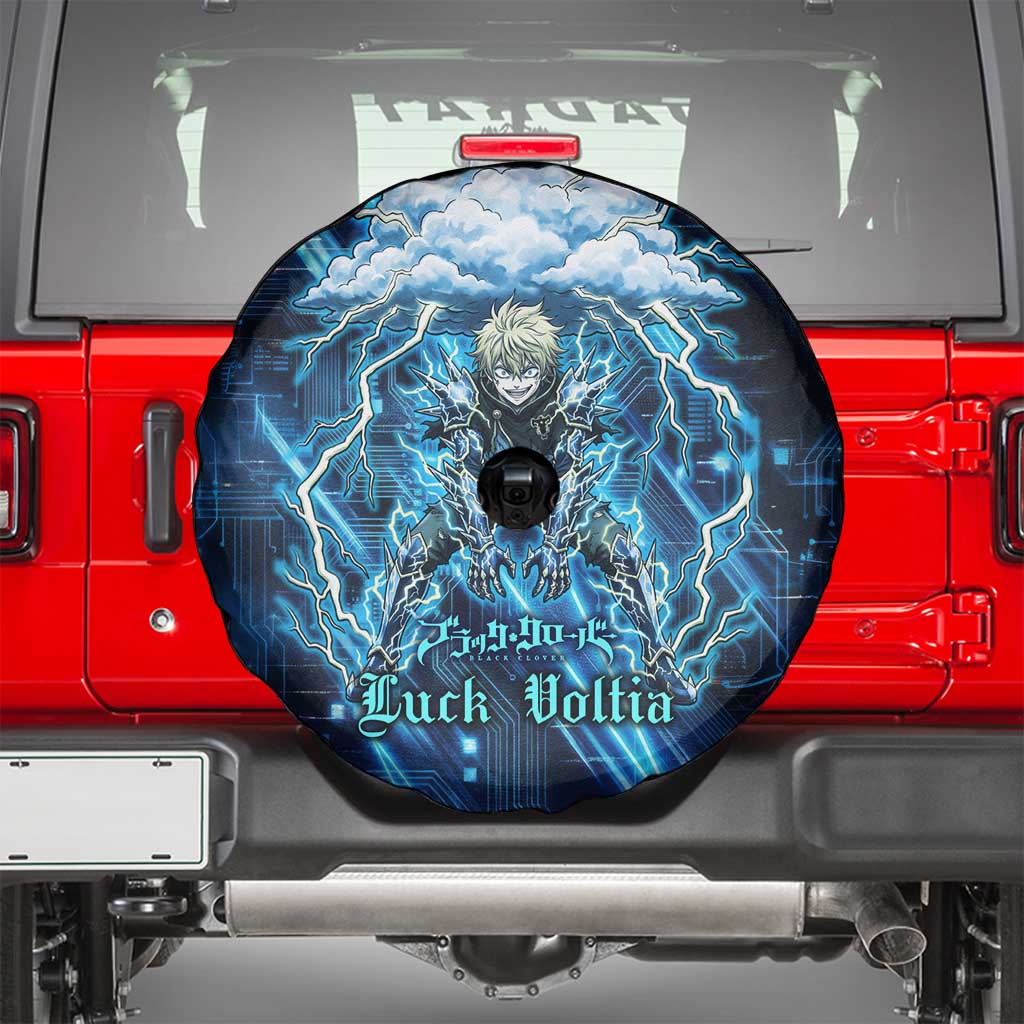 Luck Voltia Black Clover Spare Tire Cover Tech Lightning Anime Style with Electric Circuit Background
