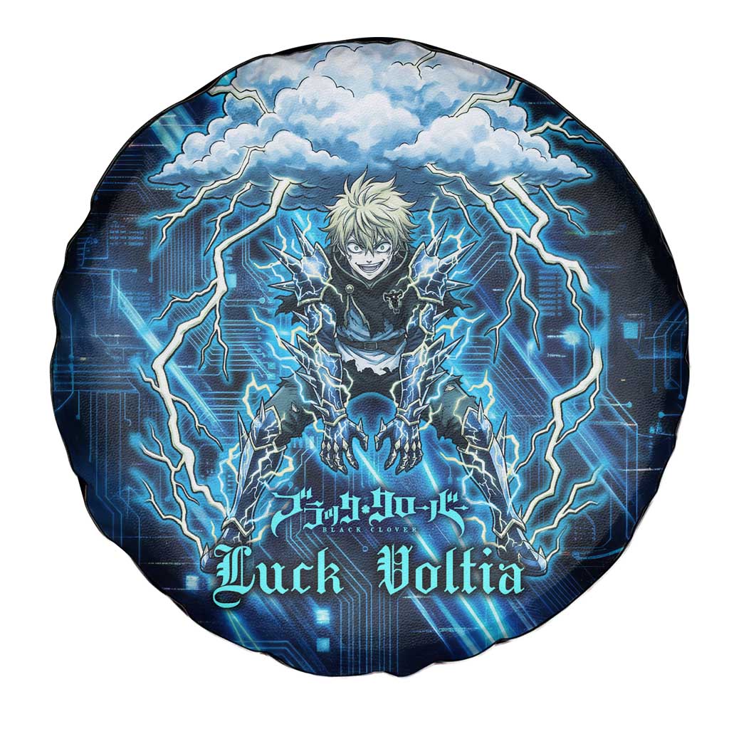 Luck Voltia Black Clover Spare Tire Cover Tech Lightning Anime Style with Electric Circuit Background