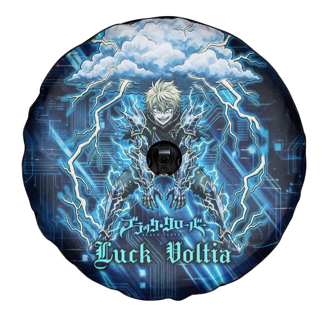 Luck Voltia Black Clover Spare Tire Cover Tech Lightning Anime Style with Electric Circuit Background