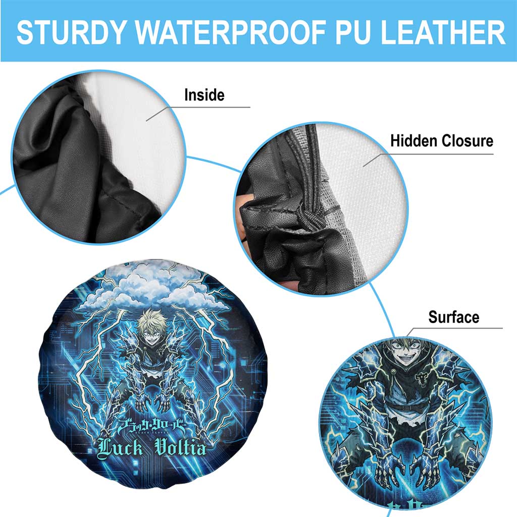 Luck Voltia Black Clover Spare Tire Cover Tech Lightning Anime Style with Electric Circuit Background