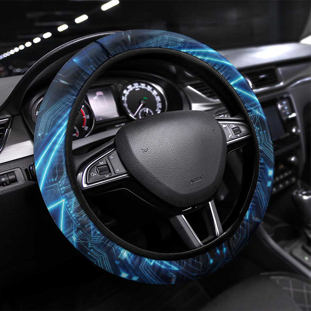 Luck Voltia Black Clover Steering Wheel Cover Tech Lightning Anime Style with Electric Circuit Background