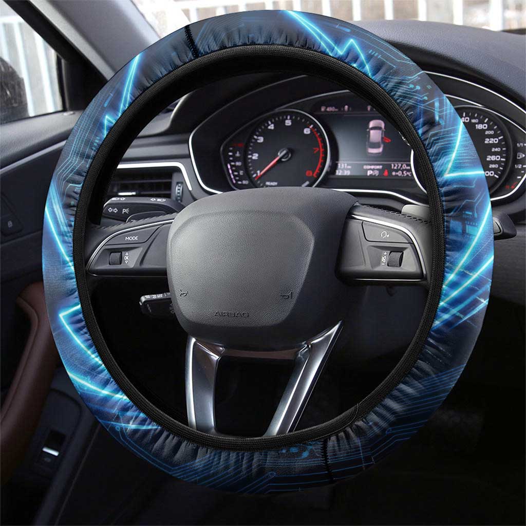 Luck Voltia Black Clover Steering Wheel Cover Tech Lightning Anime Style with Electric Circuit Background