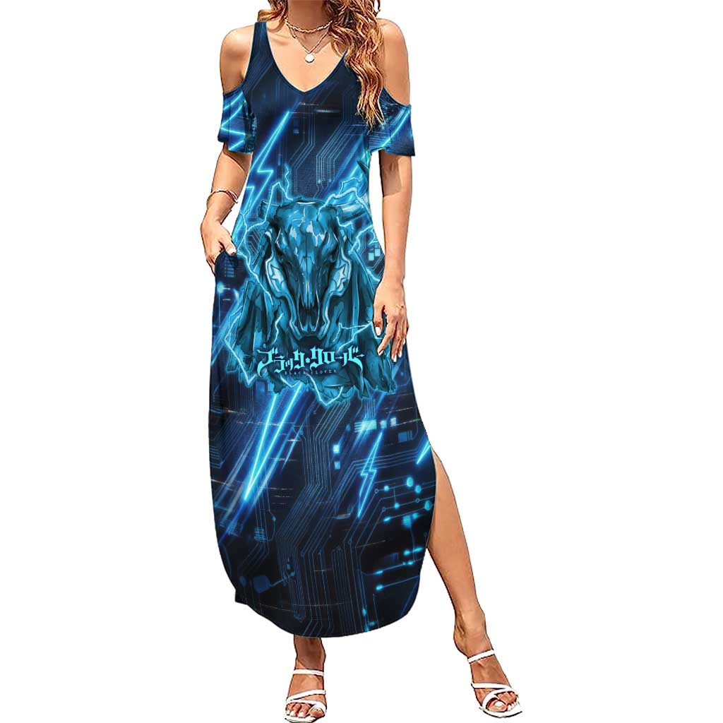 Luck Voltia Black Clover Summer Maxi Dress Tech Lightning Anime Style with Electric Circuit Background